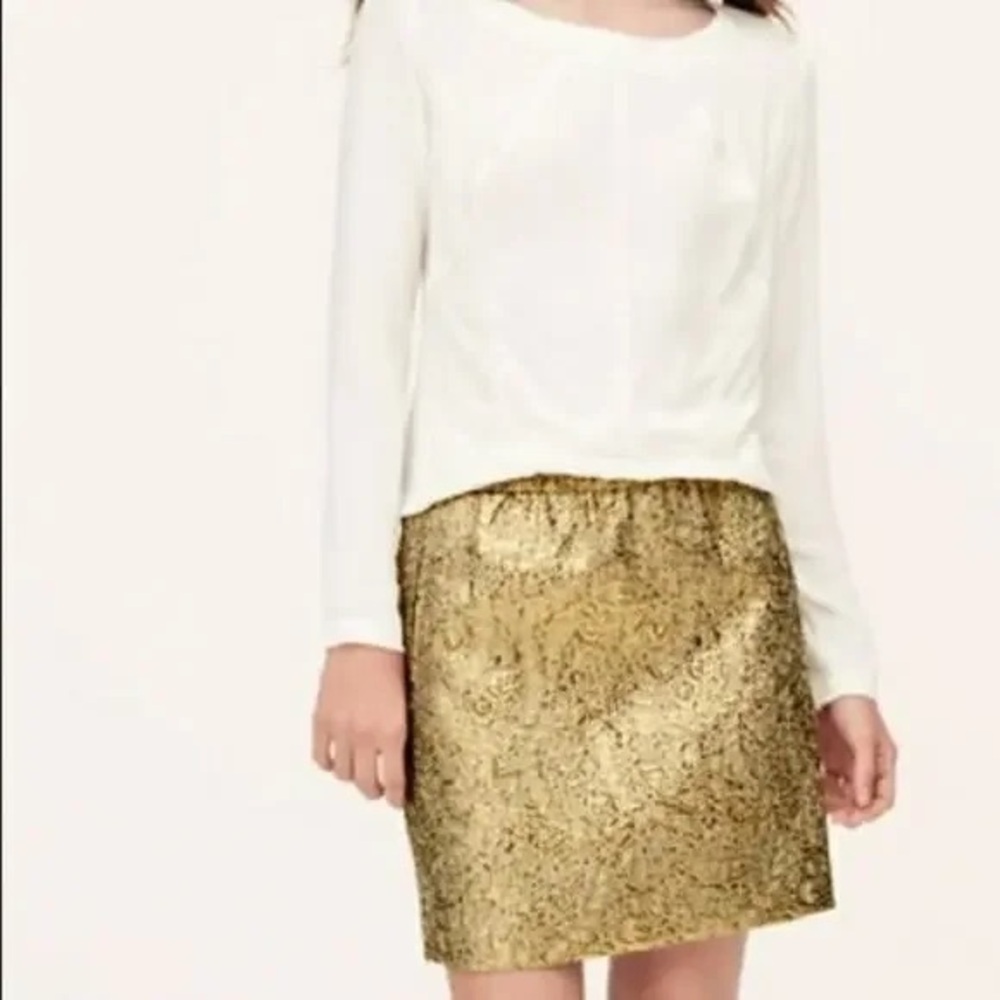 Ann Taylor LOFT Gold Metallic Jacquard Mini Skirt